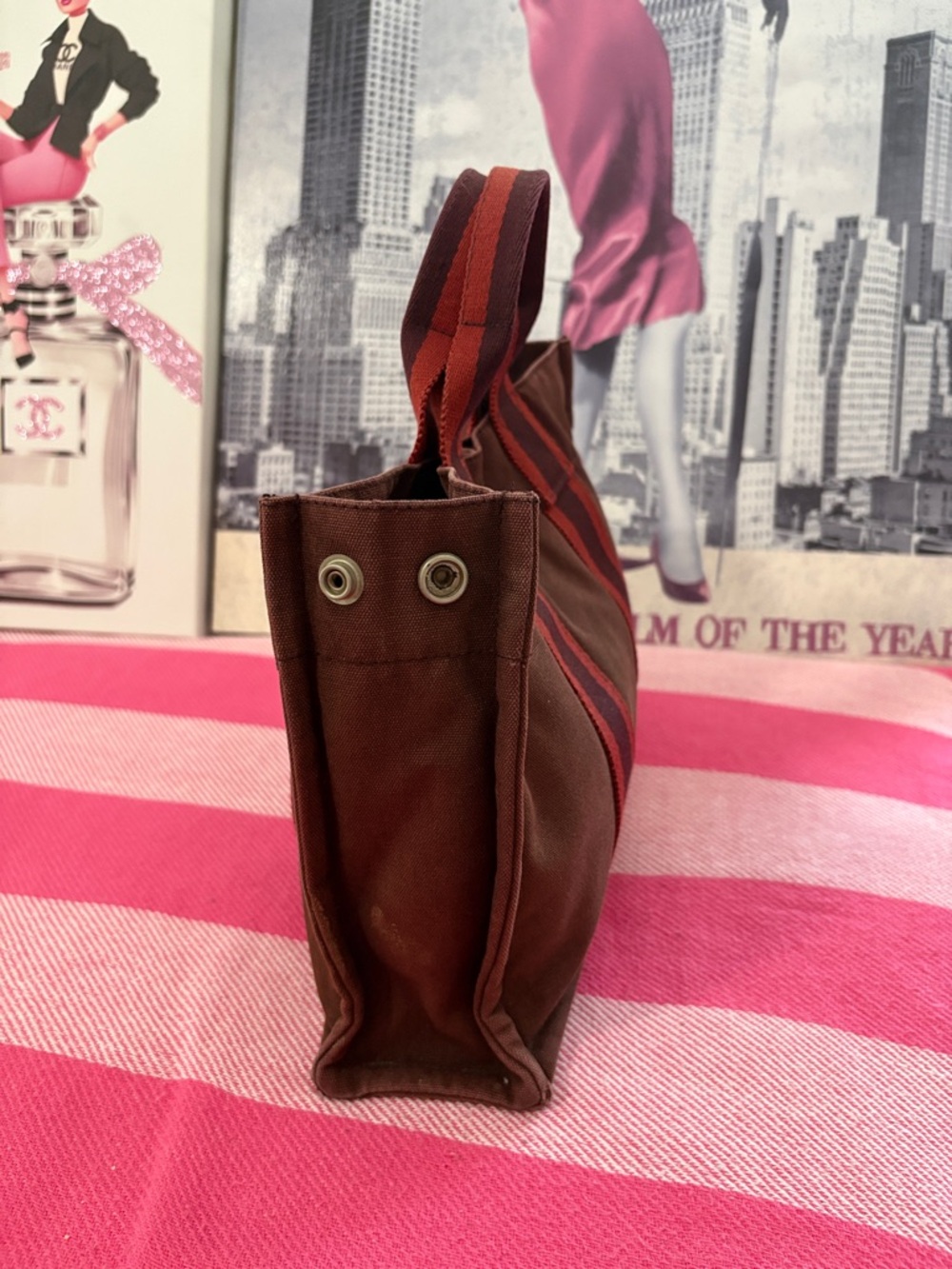 Hermes small Tote Bag with Red Stripe Handles - Picture 5 of 10
